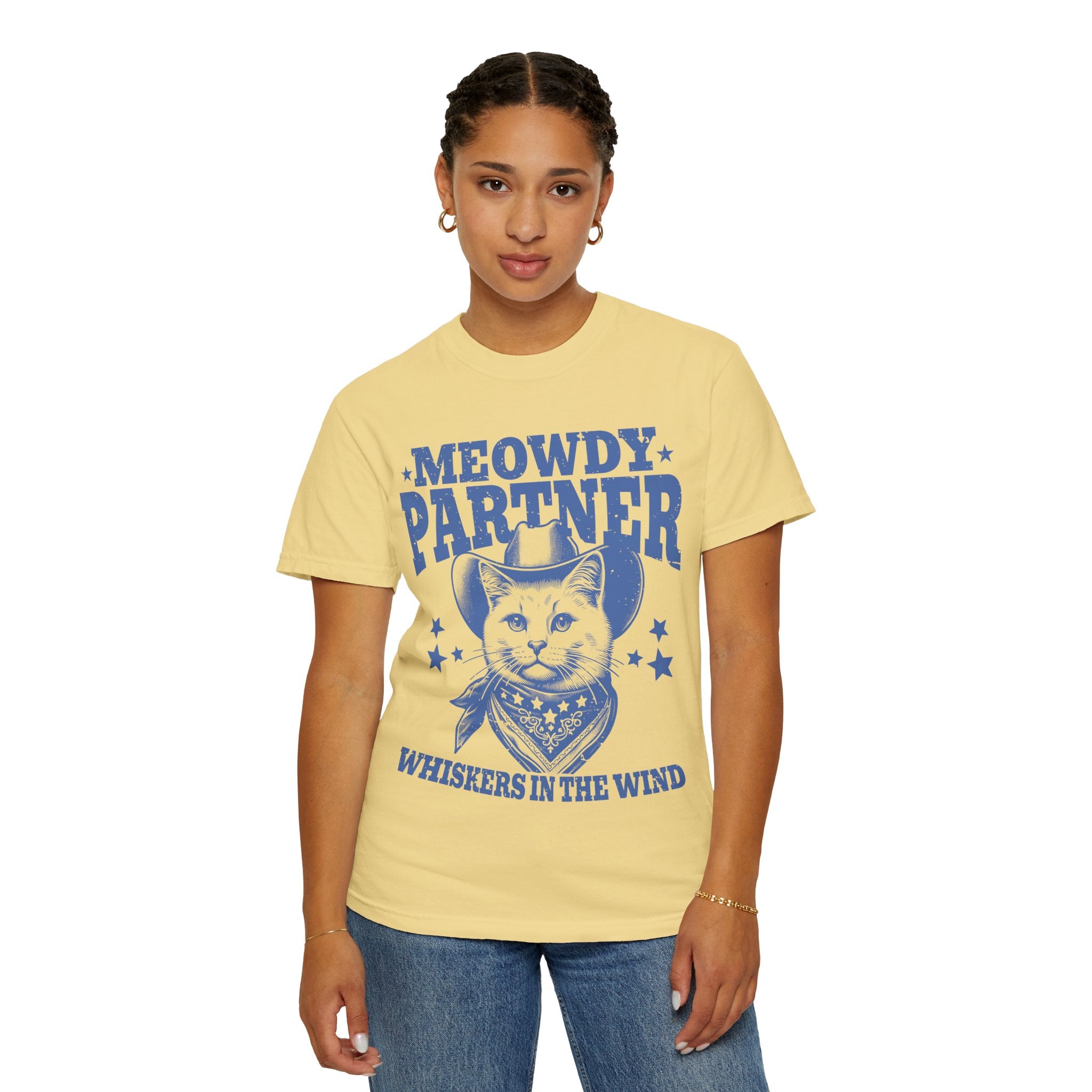 Meowdy Partner - 'Whiskers in the Wind' Cowboy Cat T‑Shirt