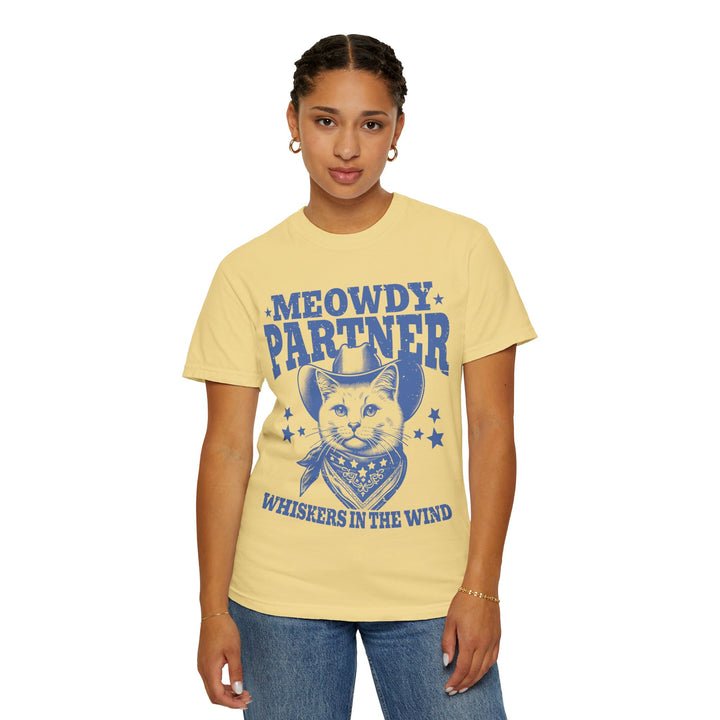 Meowdy Partner - 'Whiskers in the Wind' Cowboy Cat T‑Shirt
