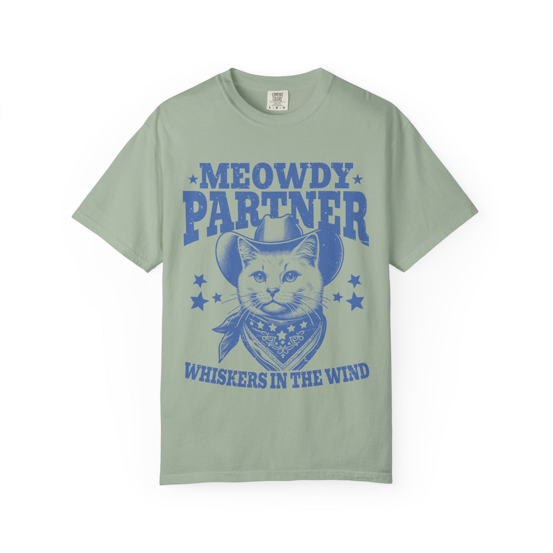 Meowdy Partner - 'Whiskers in the Wind' Cowboy Cat T‑Shirt