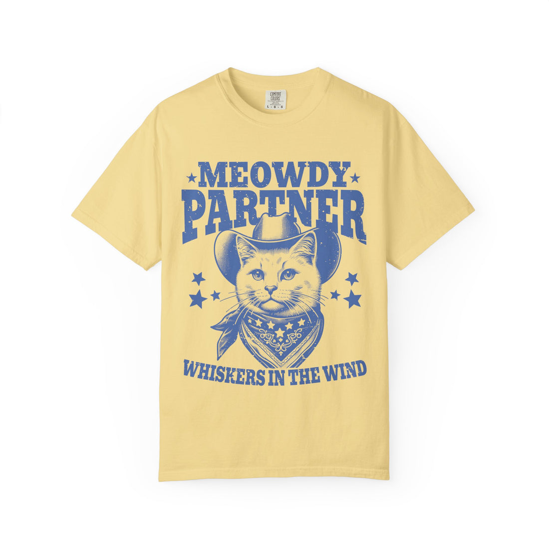 Meowdy Partner - 'Whiskers in the Wind' Cowboy Cat T‑Shirt